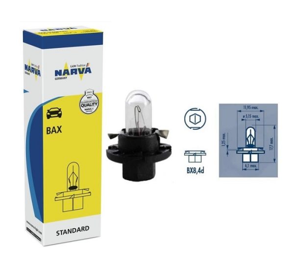 Prietaisų skydelio apšvietimo lemputė NARVA 17028, 12V, 1.2W, BX8,4d - juoda (1vnt)