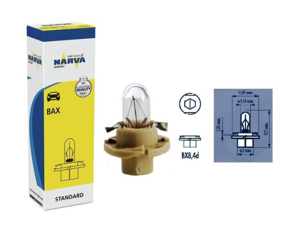 Prietaisų skydelio apšvietimo lemputė NARVA 17048, 12V, 1.5W, BX8,4d – ruda (10vnt)