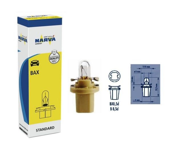 Prietaisų skydelio apšvietimo lemputė NARVA 17049, 12V, 1.5W, B8,5d – ruda (1vnt)