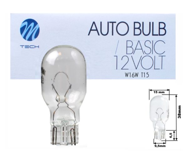 M-Tech halogeninės lemputės 12V, W16w, W2.1X9.5d, T15 – (2vnt)