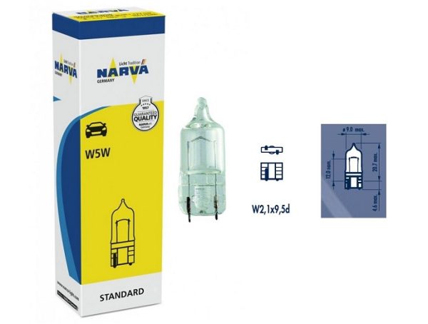 W5W Narva 70715 lempučių komplektas 12V, 5W, W2.1x9.5d, T10 - (10vnt)