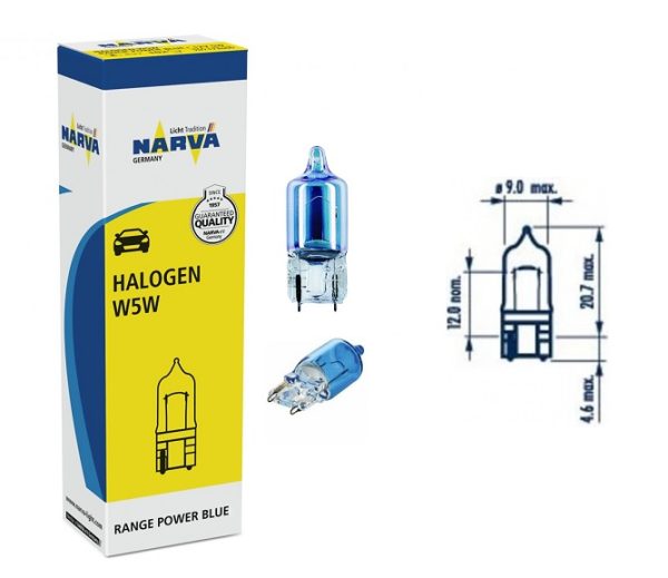 W5W NARVA 70717 Range Power Blue+ lemputė 12V, 5W, W2.1x9.5d, T10 - (2vnt)