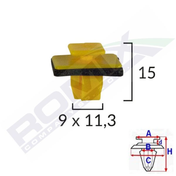 Romix B26969 Plastmasiniai laikikliai, Įspaudžiami su galvute Ø 9 x 11,3mm skylei (10vnt) Hyundai, Kia
