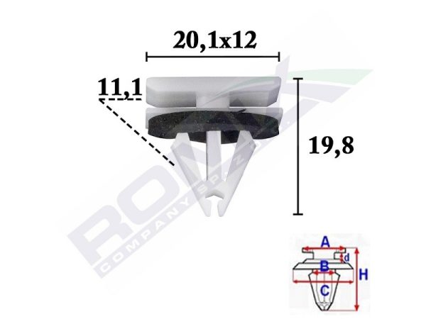 Romix C70587 Plastmasiniai laikikliai, Įspaudžiami su galvute Ø 8mm skylei (10vnt) Chevrolet, Ford, Opel